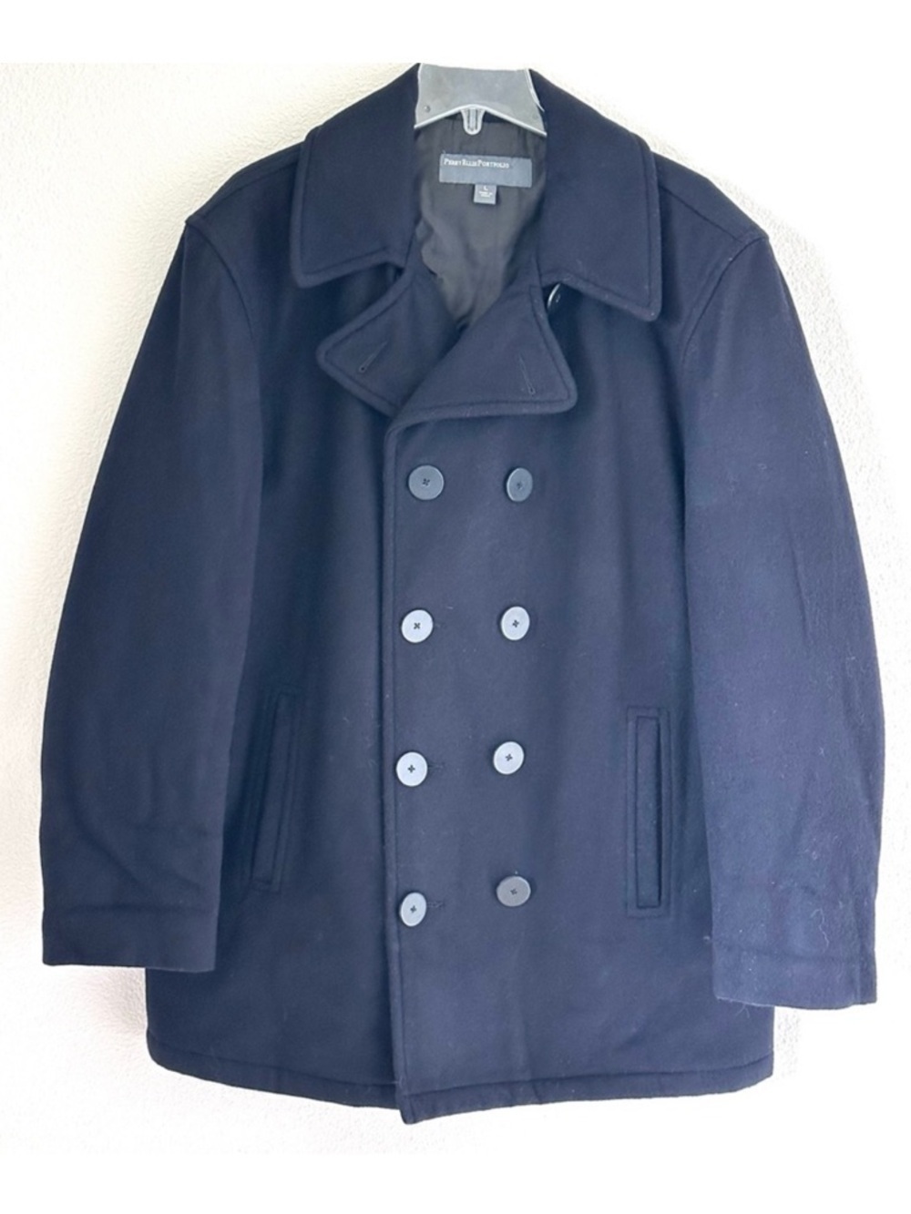 Vintage Perry Ellis Portfolio Navy Blue Men’s Pea Coat 90’s Inspo Y2K Academia
